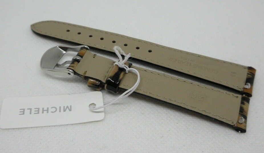 New Michele 16mm Leather Strap Cheetah Stainless Steel Buckle OEM