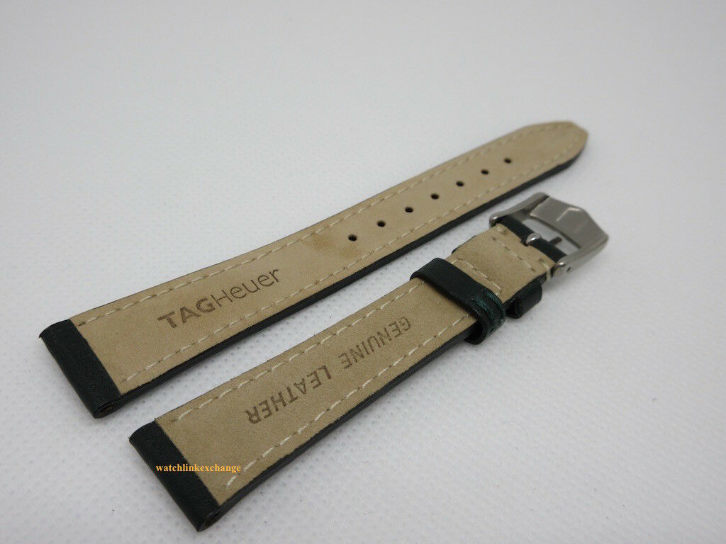 New Tag Heuer 15mm Green Leather Strap Steel Buckle