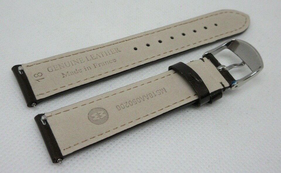 New Michele 18mm Brown Leather Strap OEM Glossy Stainless Steel Buckle