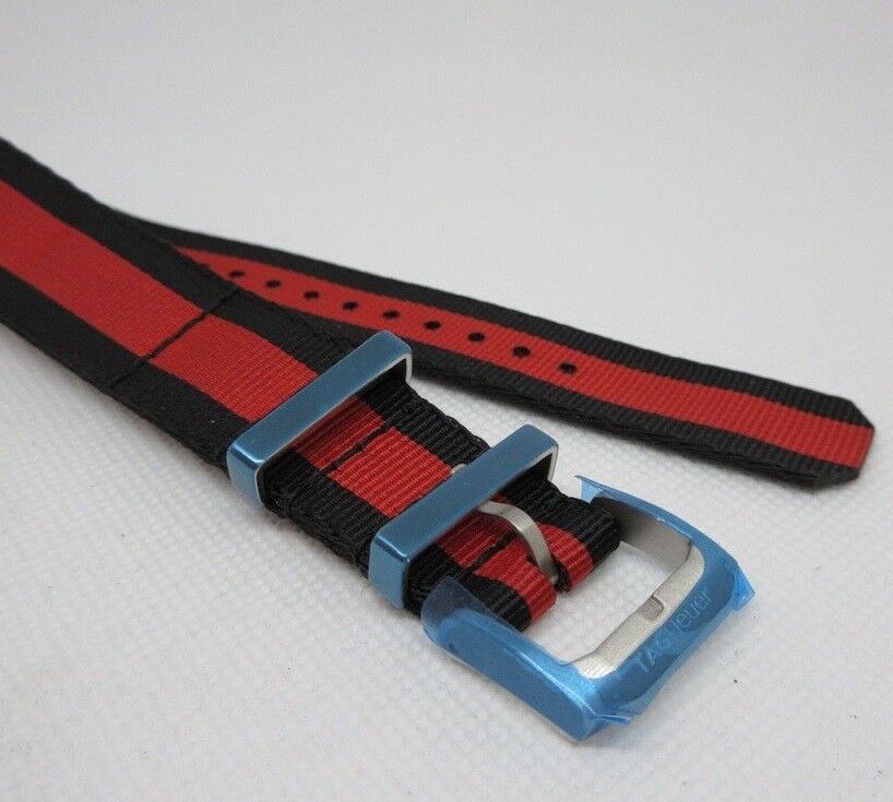 New Tag Heuer 20mm Black Red NATO Strap Stainless Steel Tang Buckle OEM