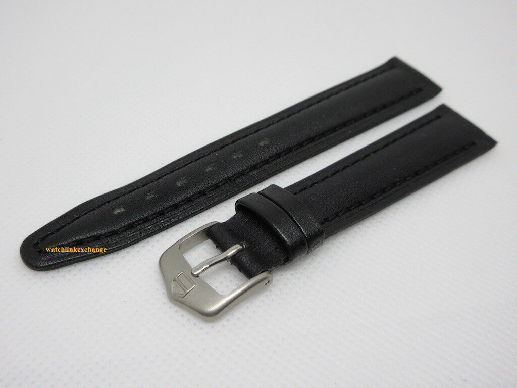 New Tag Heuer 16mm Black Leather Strap Steel Buckle