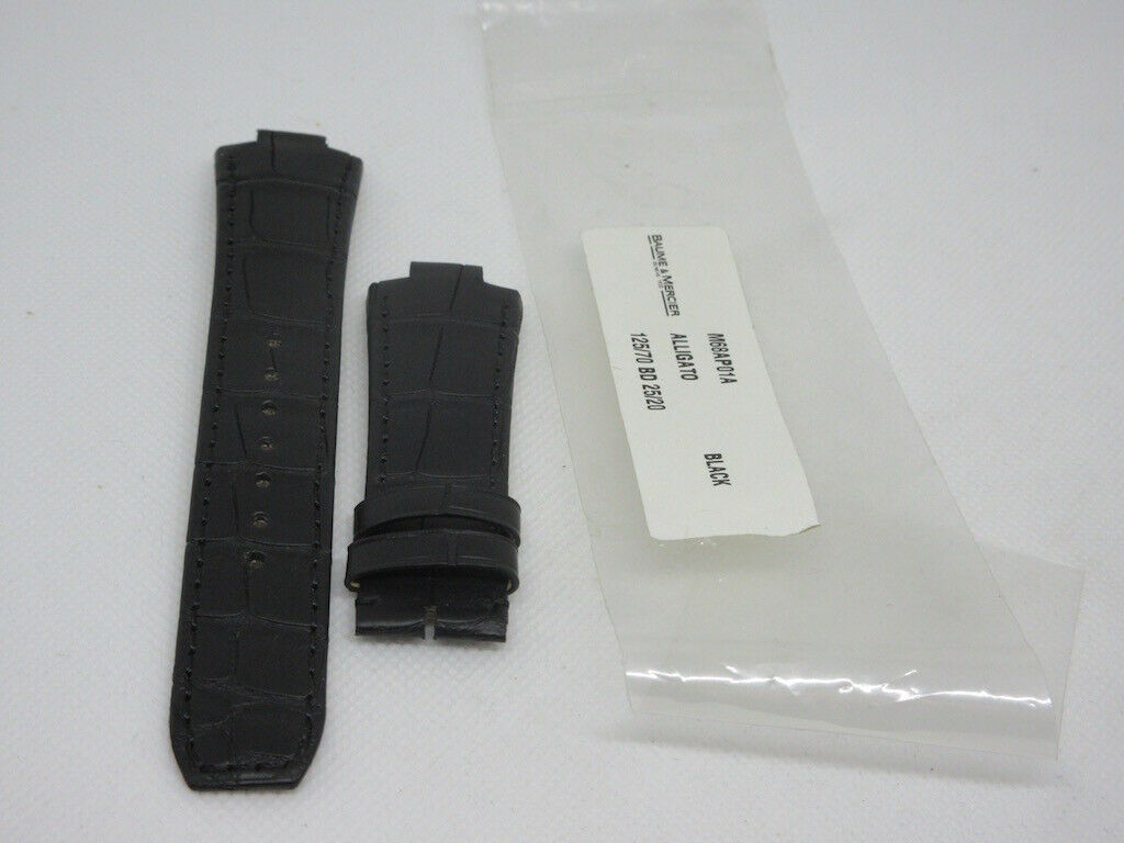 New Baume Mercier 25mm Black Alligator Strap OEM Genuine Bag