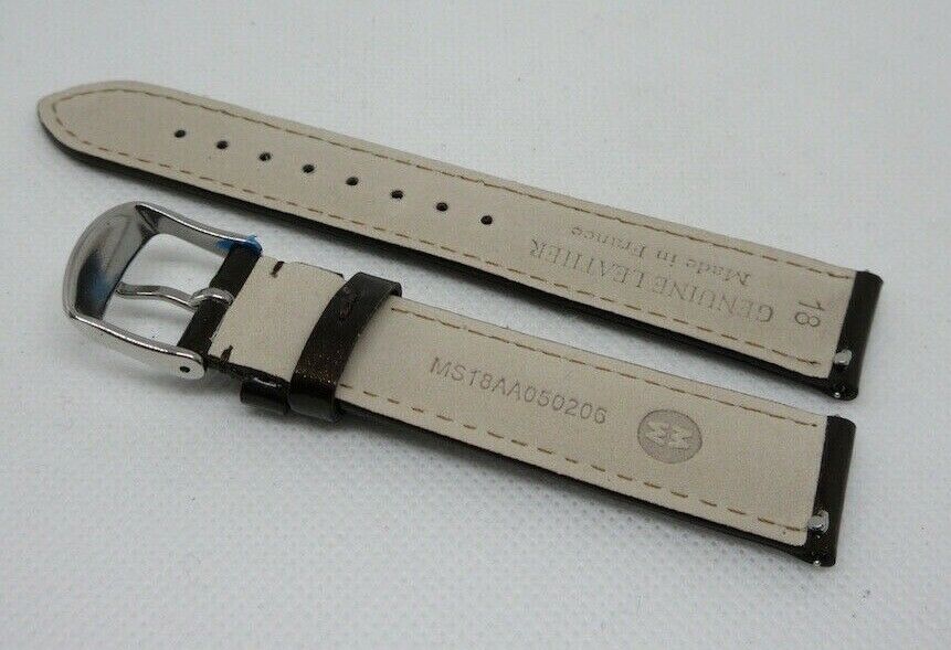 New Michele 18mm Brown Leather Strap OEM Glossy Stainless Steel Buckle