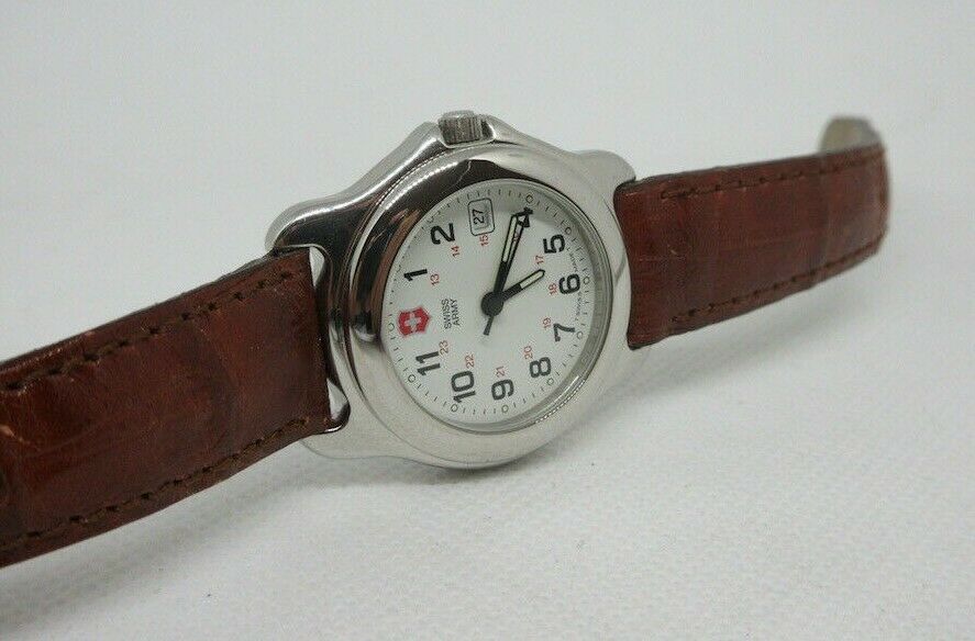 Swiss Army Officer 30mm Ladies Watch Brown Leather Strap OEM Genuine Steel