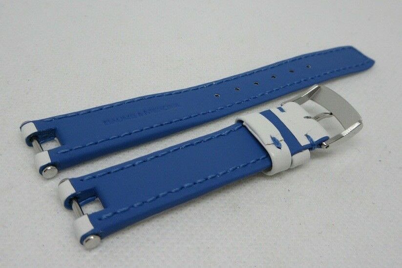 New Baume Mercier 14mm White Blue Leather Strap Stainless Steel Buckle OEM