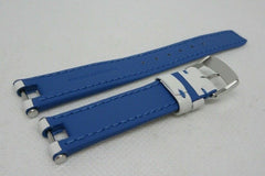 New Baume Mercier 14mm White Blue Leather Strap Stainless Steel Buckle OEM