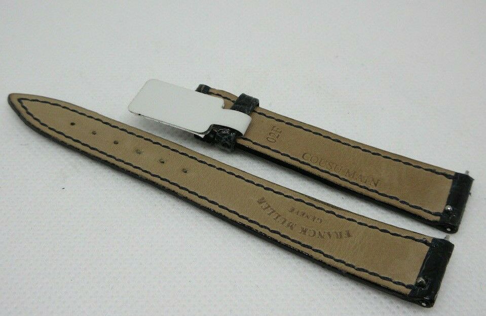 Franck Muller 14mm Black Grey Alligator Strap OEM Genuine Glossy