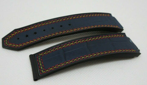 Hublot Big Bang Blue Gummy Alligator Strap OEM Genuine for 44mm Triple Stitch
