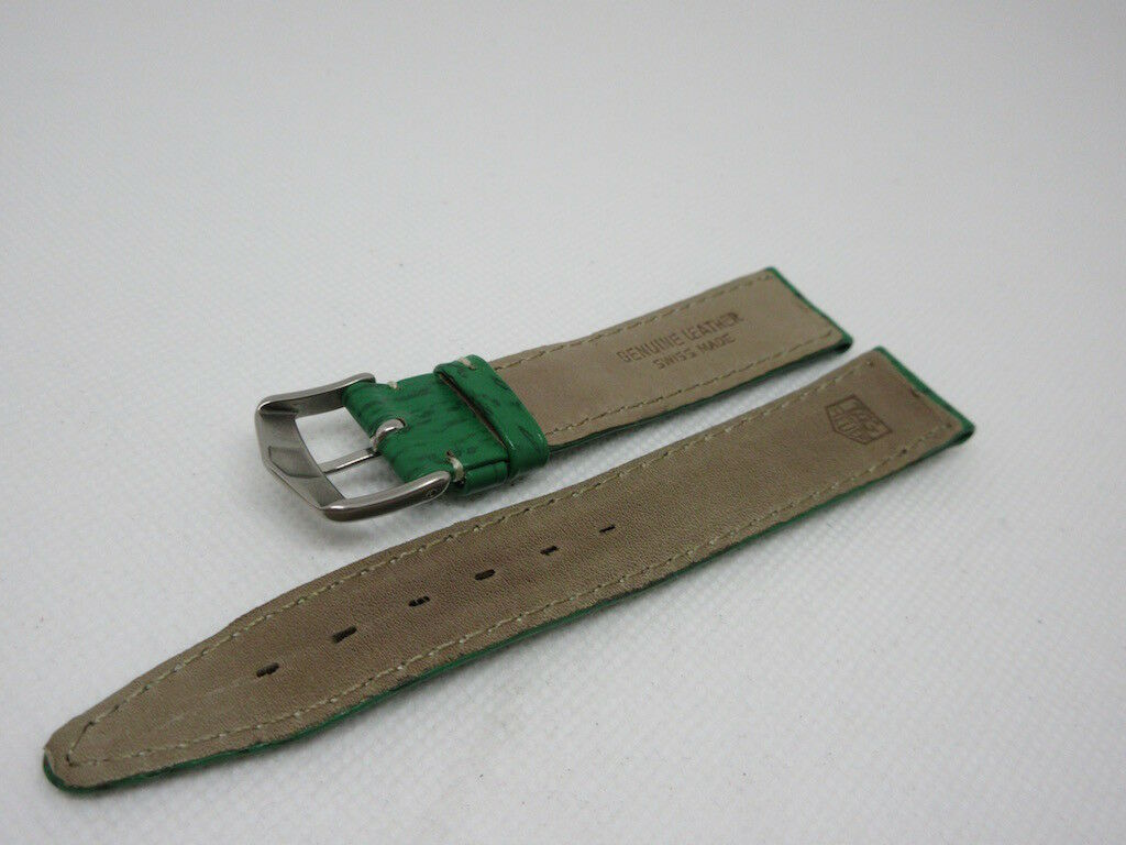 Tag Heuer 17mm Green Sharkskin Leather Strap Stainless Steel Buckle