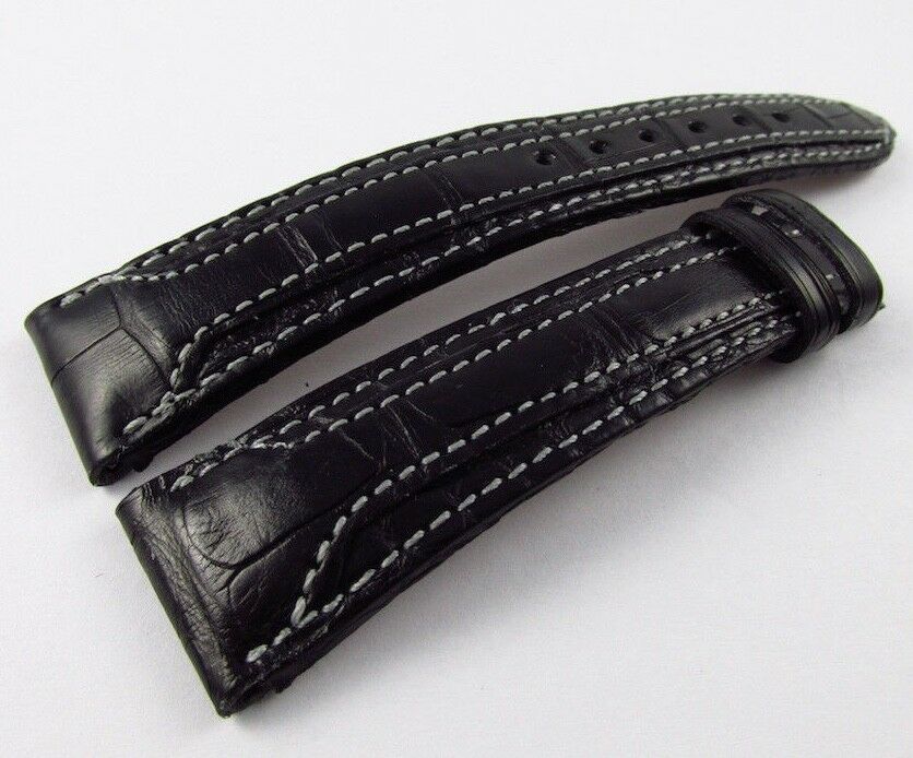 Glashutte 20mm Black Alligator Strap White Stitch OEM Genuine Sport Evolution