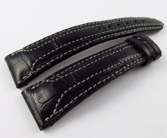 Glashutte 20mm Black Alligator Strap White Stitch OEM Genuine Sport Evolution