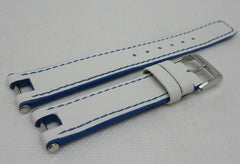 New Baume Mercier 14mm White Blue Leather Strap Stainless Steel Buckle OEM