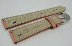 New Michele 20mm Pink Leather Strap OEM Glossy Stainless Steel Buckle