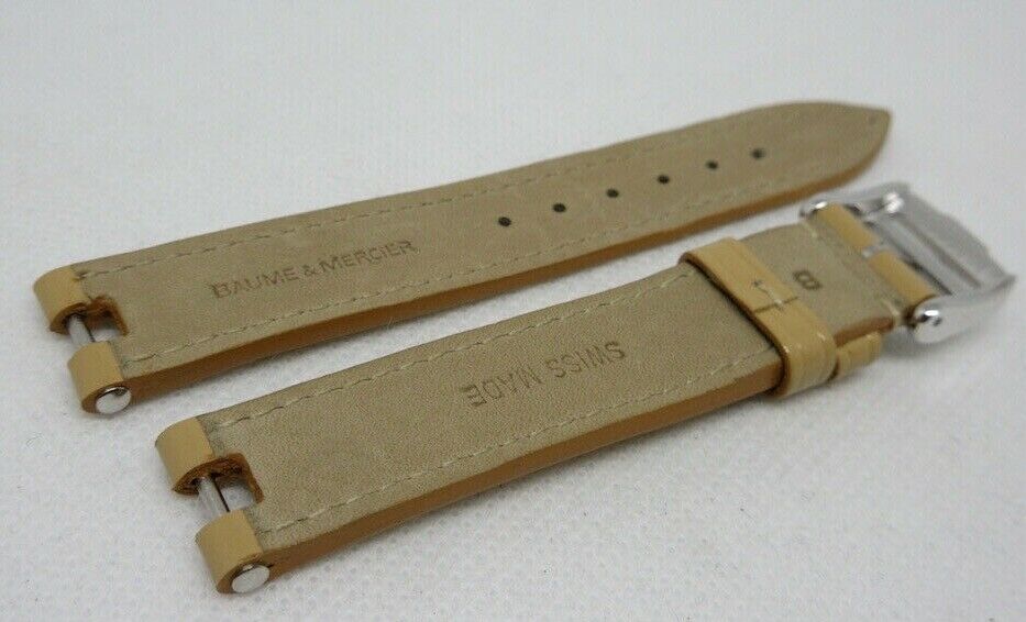 New Baume Mercier 14mm Tan Leather Strap Stainless Steel Buckle OEM Beige