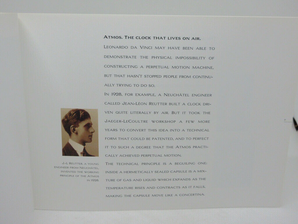 Jaeger LeCoultre Atmos Watch Brochure OEM Genuine with Price List