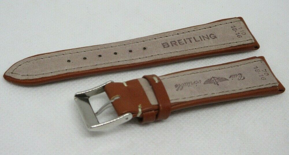 New Breiting 18mm Brown Leather Strap OEM Genuine Stainless Steel Buckle