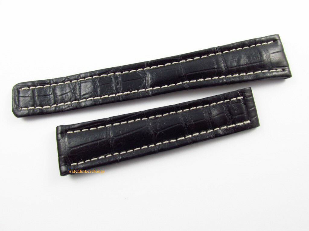 New Breitling 19mm Black Alligator Strap 462P OEM for Deployant Buckle