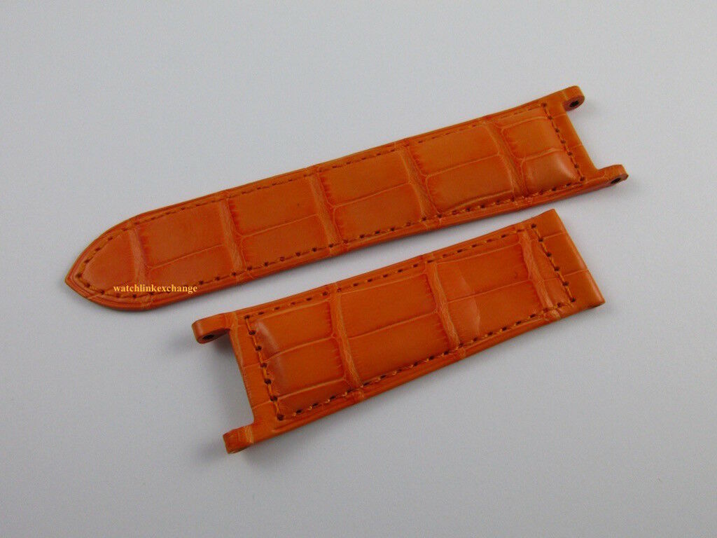 New Cartier Pasha 21mm Orange Alligator Strap OEM for Deployant Buckle Bag