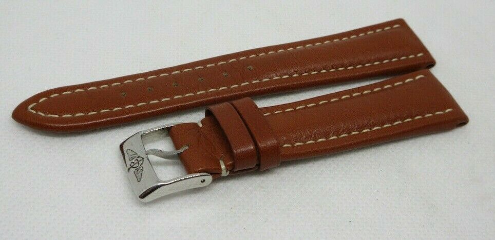 New Breiting 18mm Brown Leather Strap OEM Genuine Stainless Steel Buckle