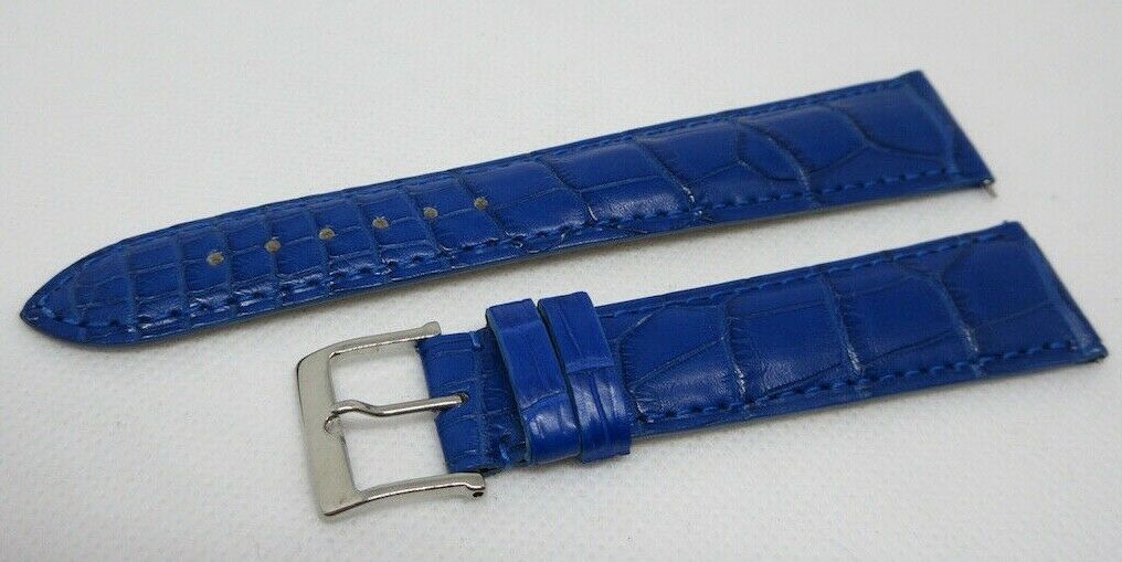 Camille Fournet 19mm Blue Alligator Strap Stainless Steel Buckle
