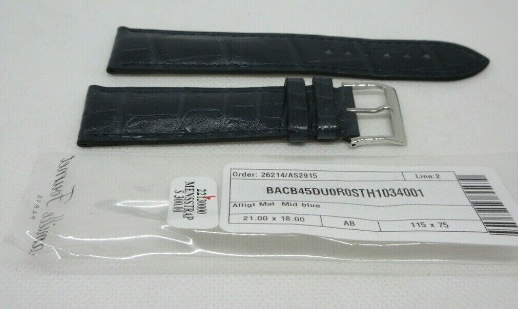 New Camille Fournet 21mm Blue Alligator Strap Genuine Steel Buckle Bag OEM Navy