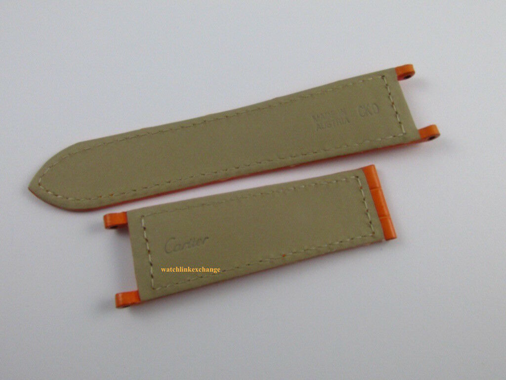New Cartier Pasha 21mm Orange Alligator Strap OEM for Deployant Buckle Bag