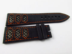 New Blancpain 23mm Blue Alcantara Leather Strap Carbon Orange Stitch Custom OEM
