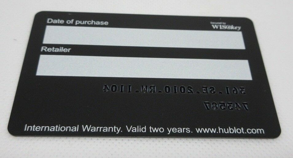 Hublot Big Bang Blank Warranty Card OEM Genuine