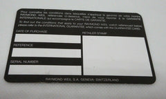 Raymond Weil Blank Warranty Card OEM Genuine