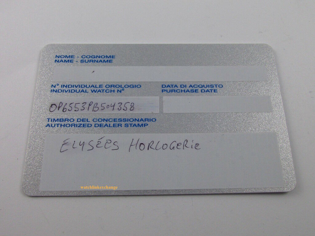 OEM Panerai Warranty Card Genuine