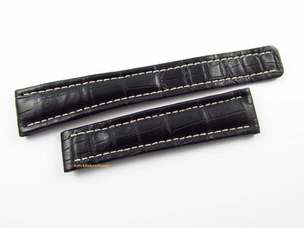 New Breitling 19mm Black Alligator Strap 462P OEM for Deployant Buckle