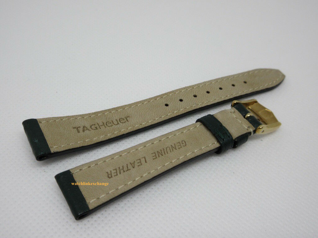 New Tag Heuer 15mm Green Leather Strap Buckle
