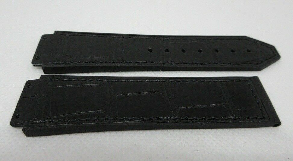New Hublot 22mm Black Gummy Alligator Strap Glossy OEM Genuine