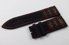 New Blancpain 23mm Blue Alcantara Leather Strap Carbon Orange Stitch Custom OEM