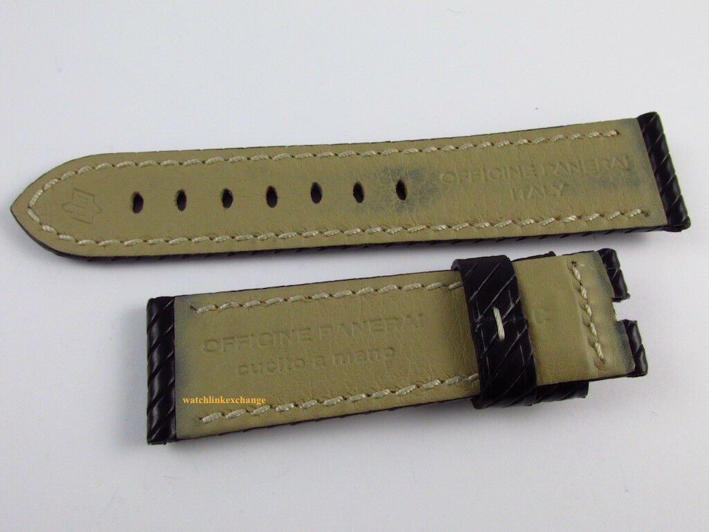 New Panerai 22mm Black Riva Rivetta Leather Strap OEM