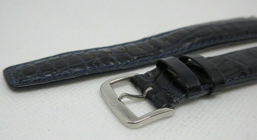 Omega 18mm Blue Alligator Strap Stainless Steel Tang Buckle OEM Genuine