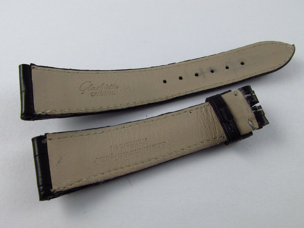 Glashutte 20mm Black Alligator Strap White Stitch OEM Genuine Sport Evolution