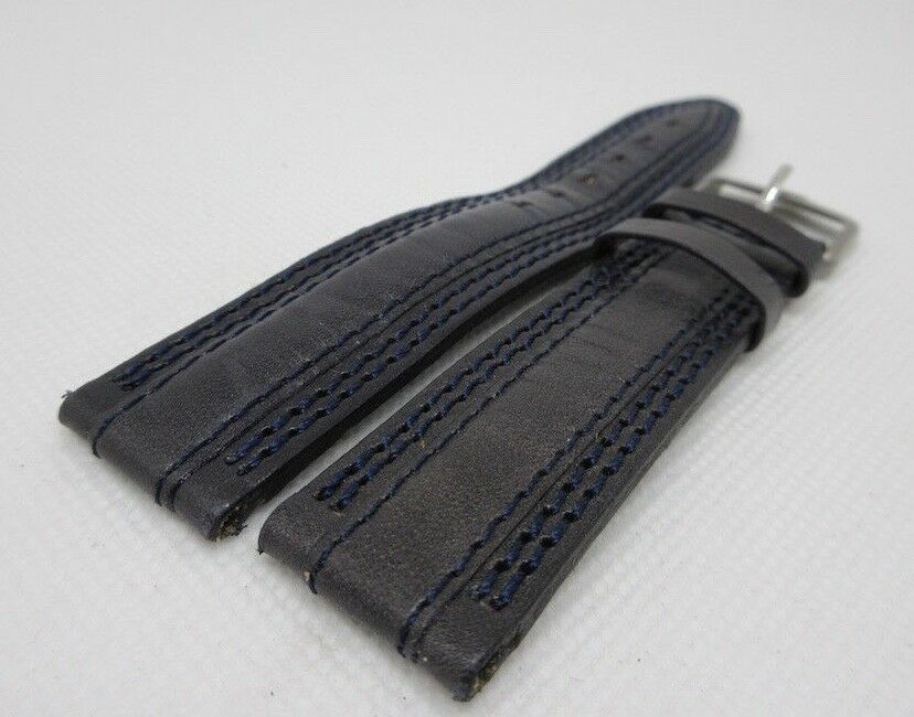 Tag Heuer 20mm Grey Leather Strap Blue Stitch Stainless Steel Buckle