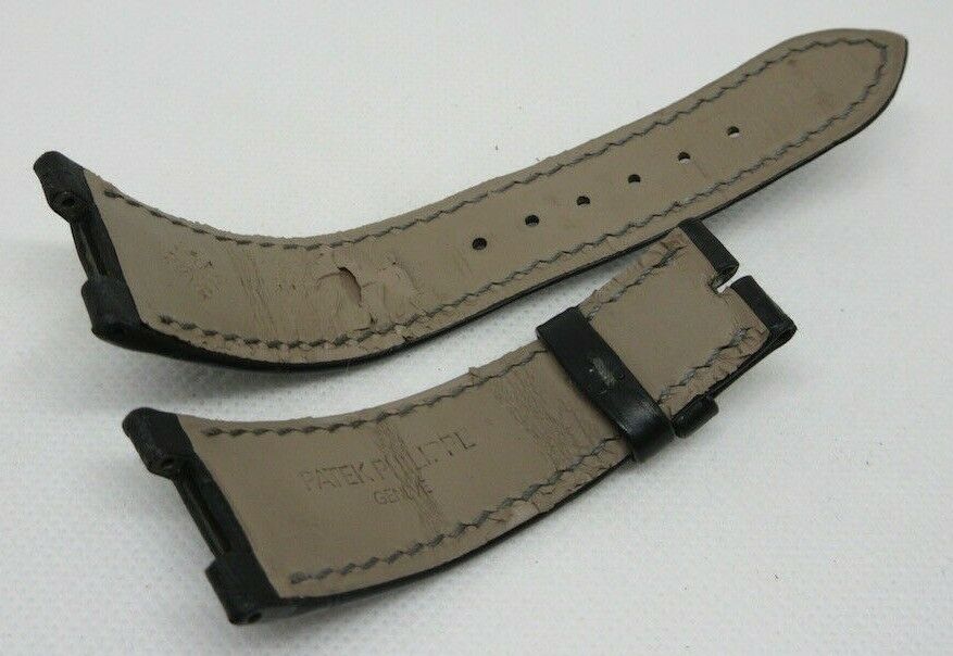 Patek Philippe Nautilus 25mm Black Alligator Strap OEM Genuine for Deployant