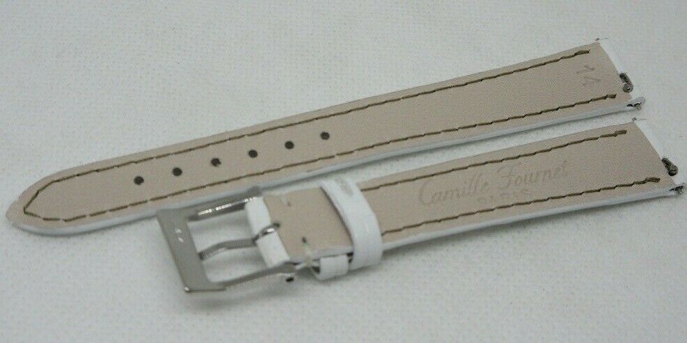 New Camille Fournet 14mm White Alligator Strap Genuine Steel Buckle Authentic