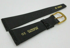 New 20mm Black Alligator Strap Gold Tone Stainless Steel Buckle