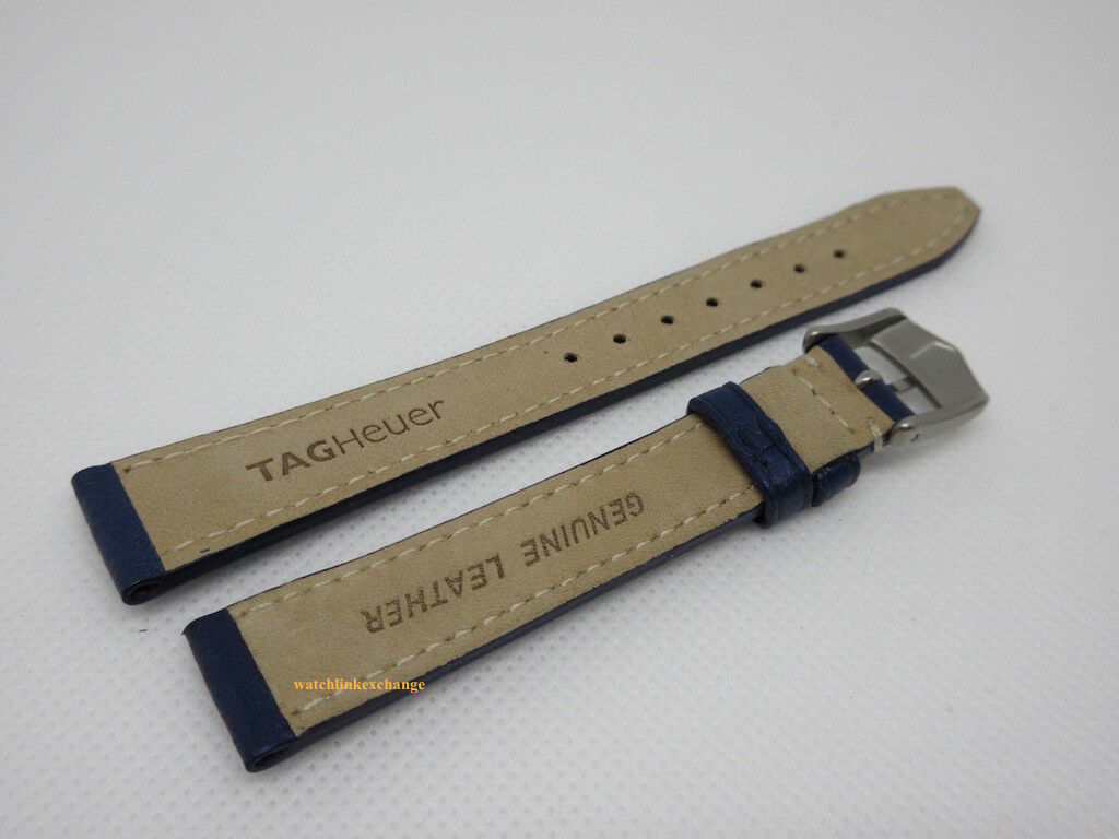 New Tag Heuer 15mm Blue Leather Strap Steel Buckle