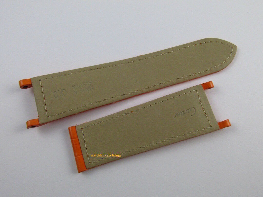 New Cartier Pasha 21mm Orange Alligator Strap OEM for Deployant Buckle Bag
