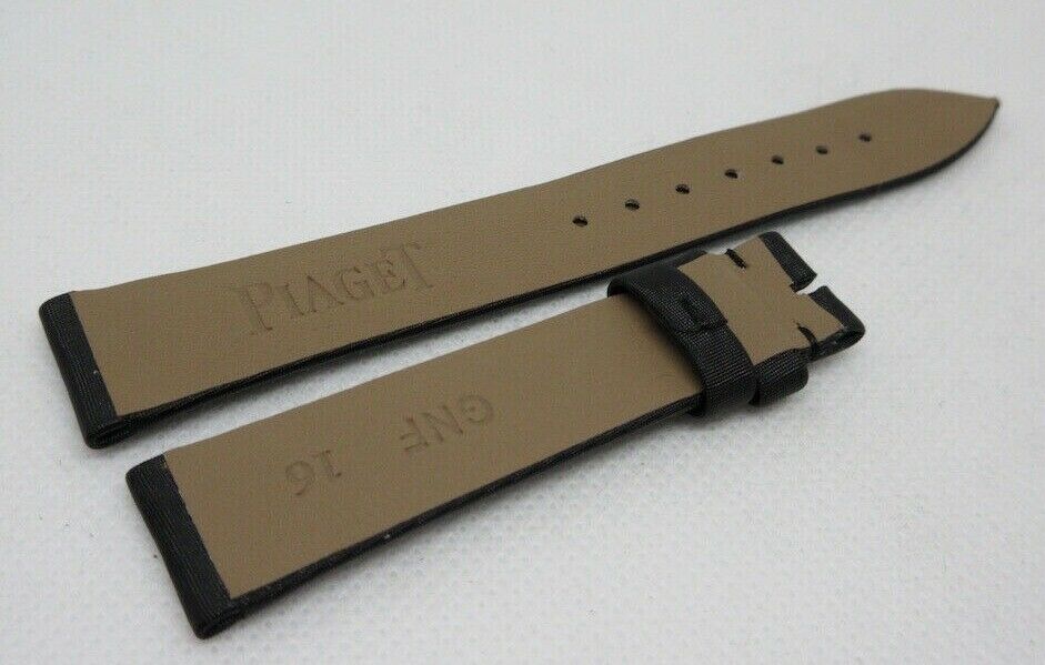 New Piaget 16mm Black Leather Strap Fabric OEM Genuine