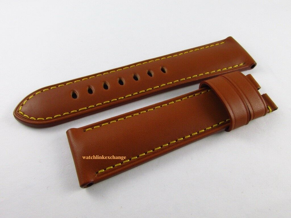 New Panerai 24mm Monte Carlo Brown Calf Rugby Gold Leather Strap Yellow OEM XL