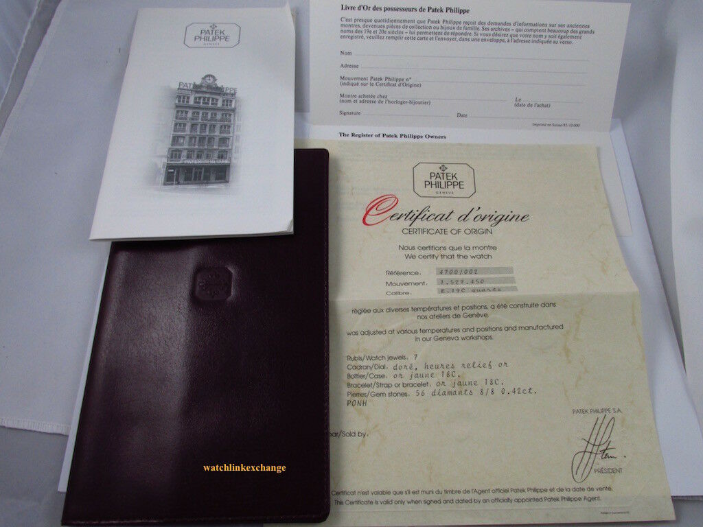 Patek Philippe Certificate Of Origin Lady Nautilus 4700 / 002 Wallet Manual