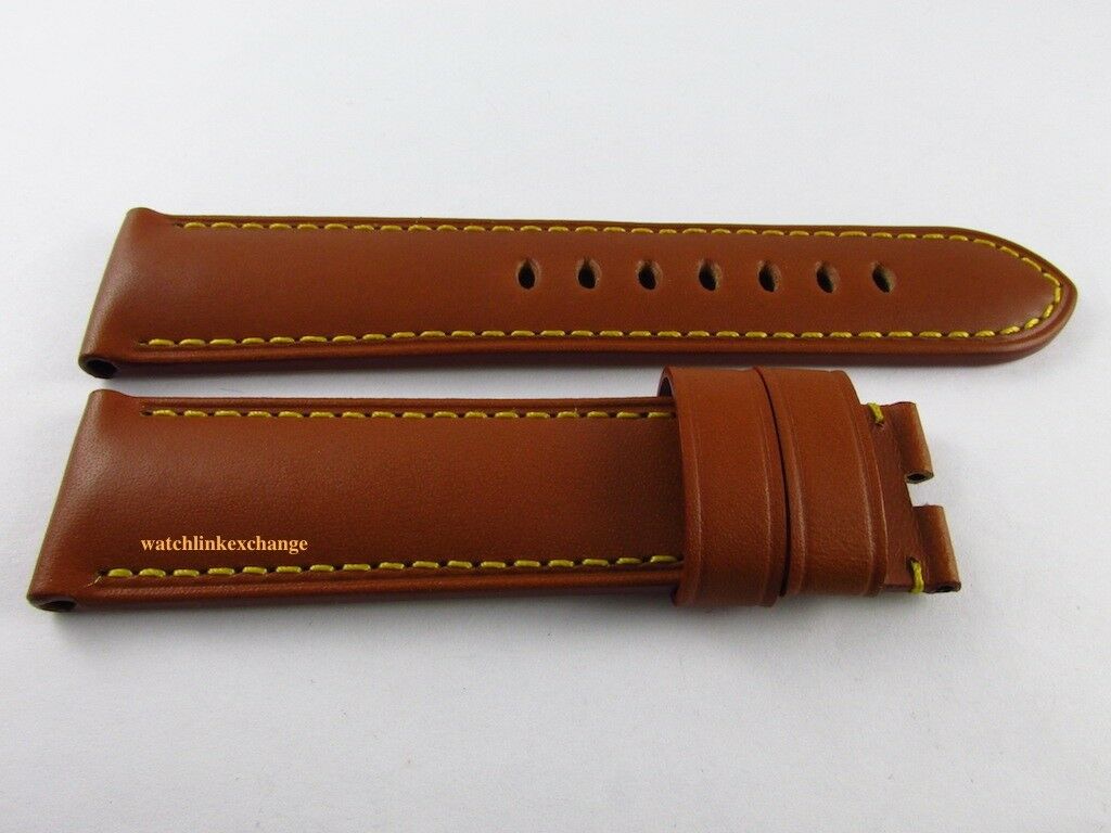 New Panerai 24mm Monte Carlo Brown Calf Rugby Gold Leather Strap Yellow OEM XL