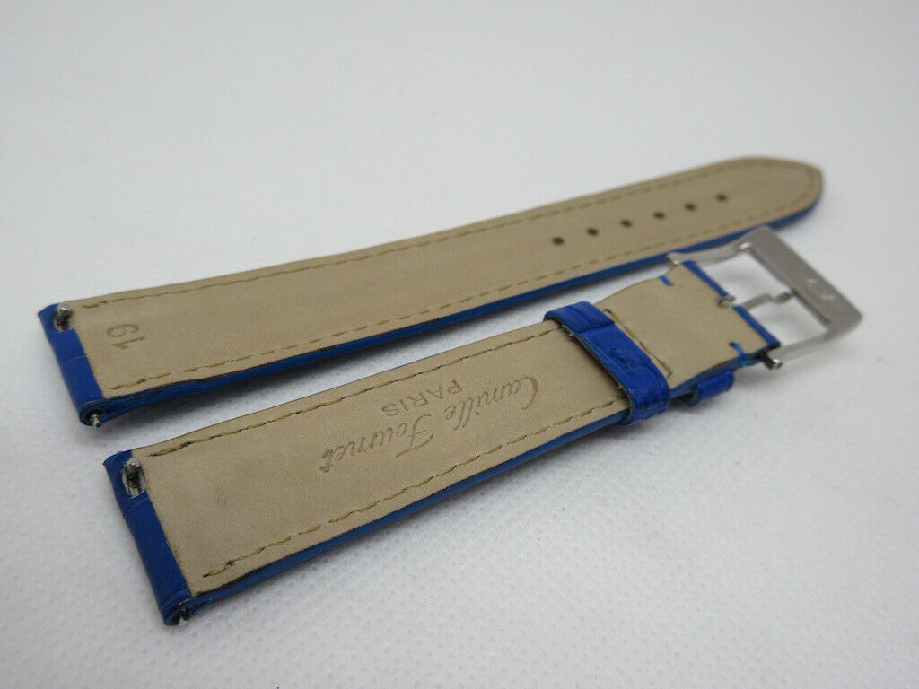 Camille Fournet 19mm Blue Alligator Strap Stainless Steel Buckle