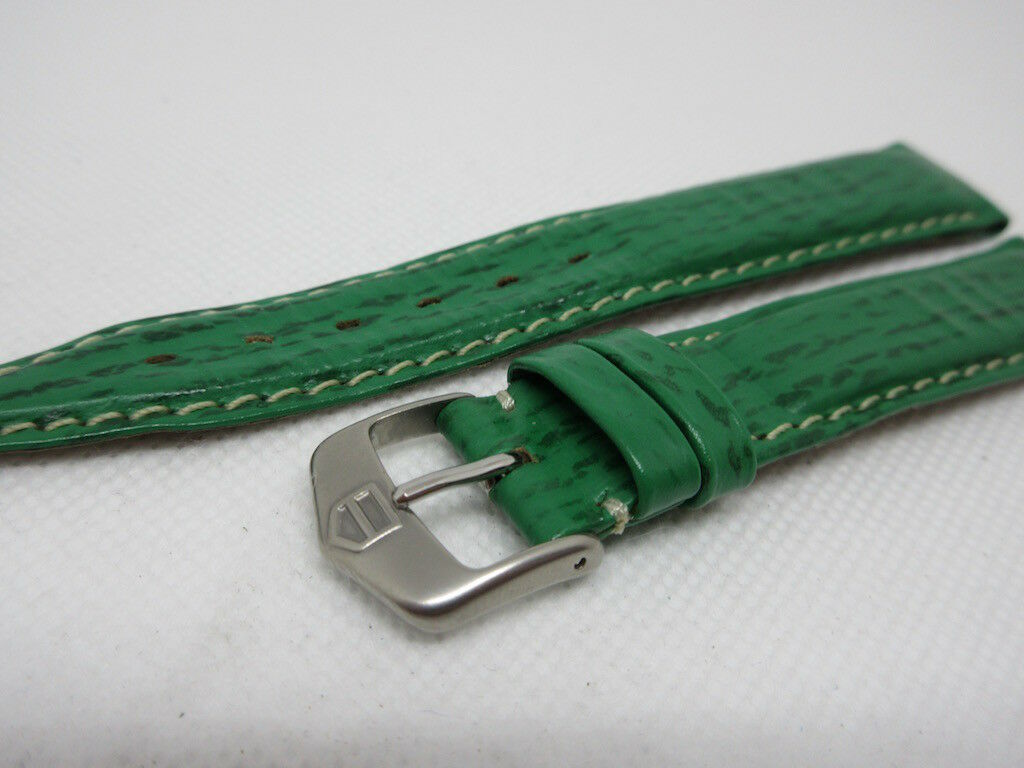 Tag Heuer 17mm Green Sharkskin Leather Strap Stainless Steel Buckle