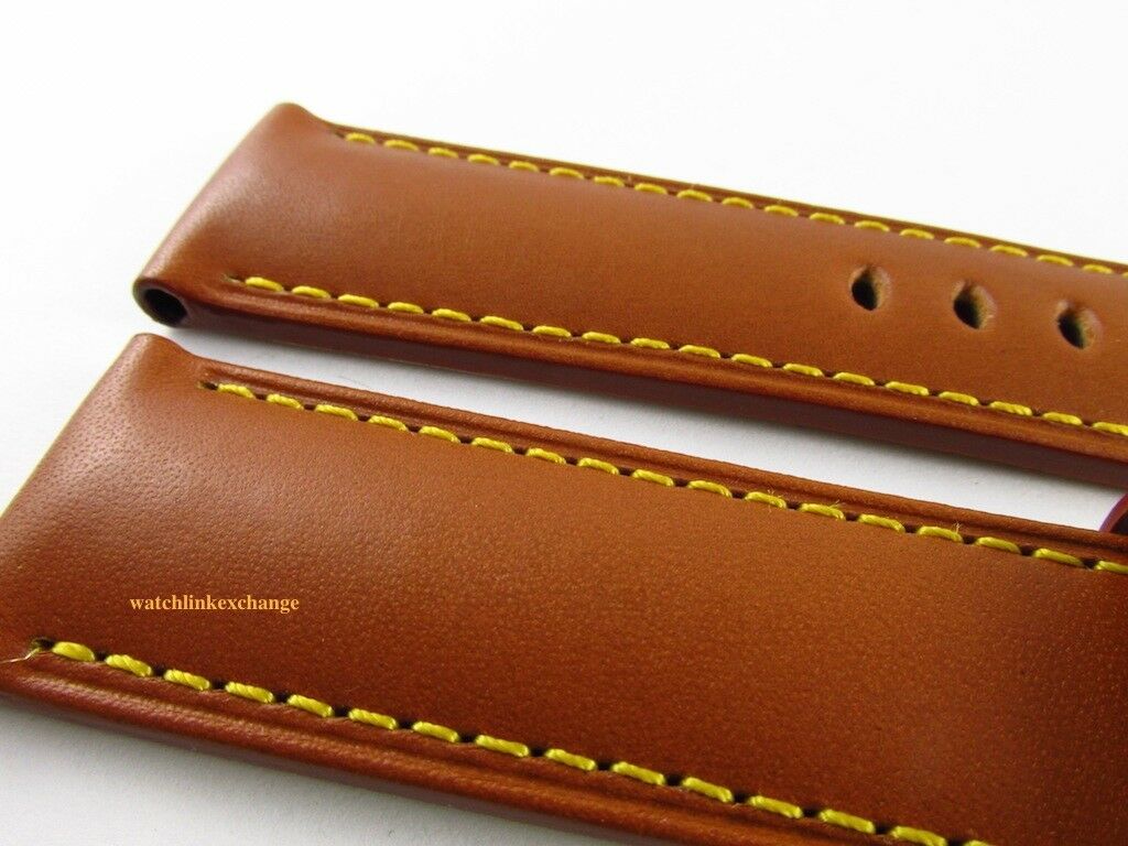 New Panerai 24mm Monte Carlo Brown Calf Rugby Gold Leather Strap Yellow OEM XL